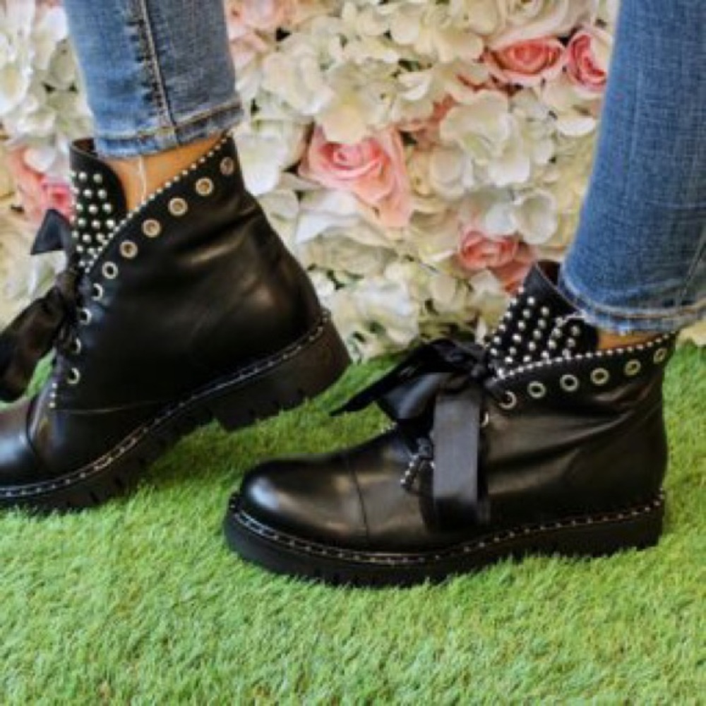 Marco Moreo Black Biker Boot with Studded Tongue.  NWOT.